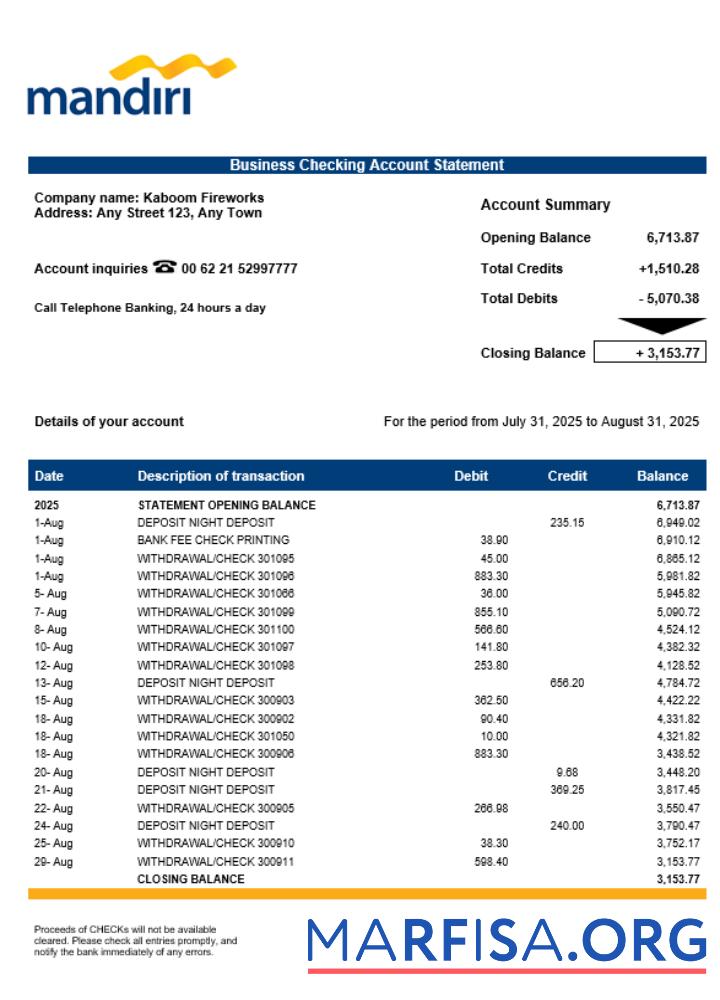 Downloadable Mandiri enterprise account statement Word and PDF template